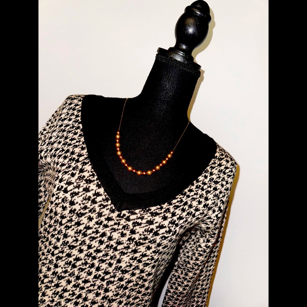 Nordstrom Taylor Sweater Dress Fit & Flare 3/4 sleeves Black Tan Size M.